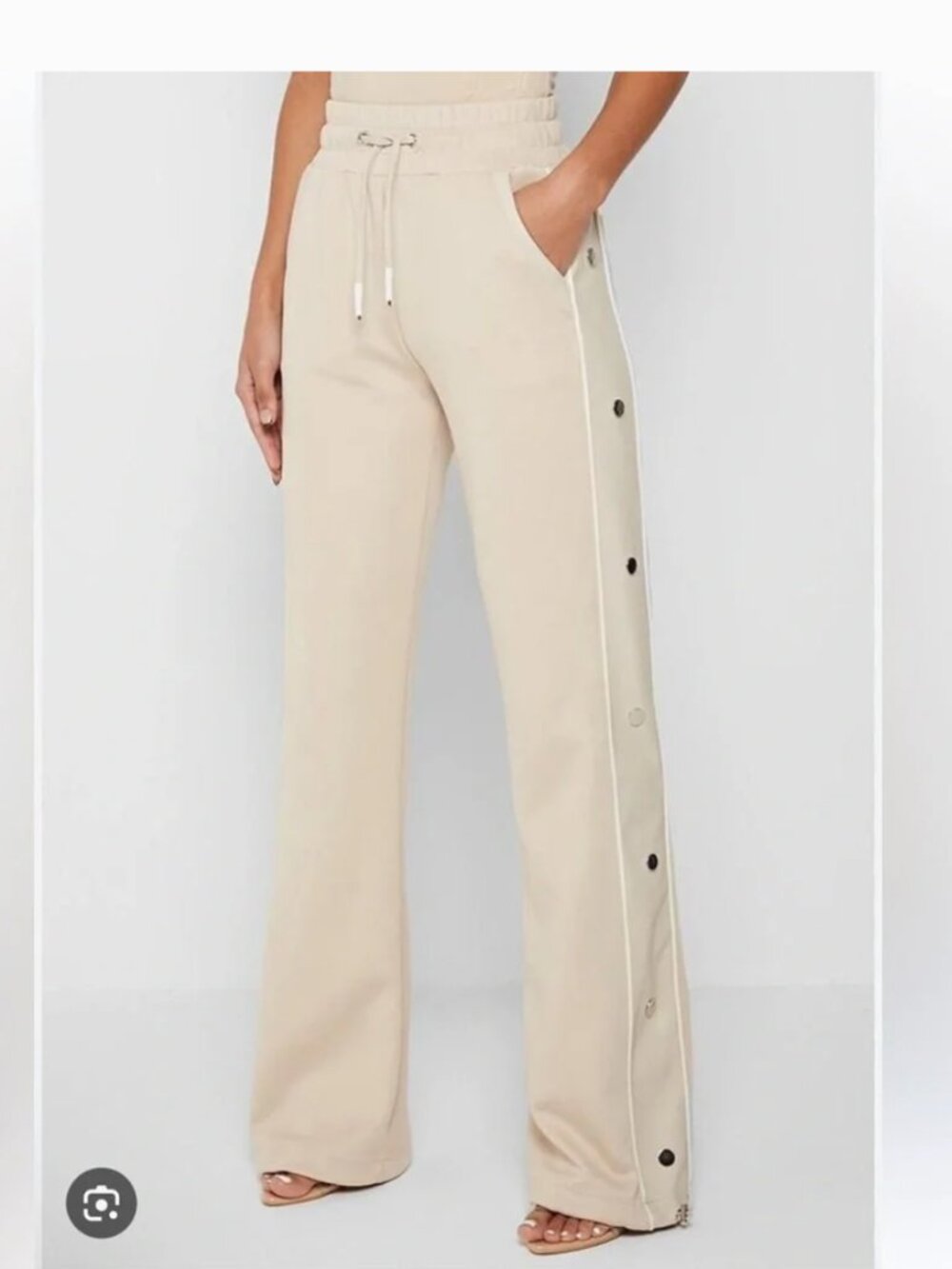 Manière De Voir Beige Cream Wide Leg Trousers Snap-button Side Size 14